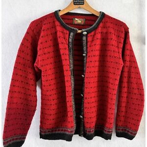 Alps Wool Blend Cardigan Sweater Retro Cottagecore Red Women’s Small